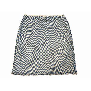 blue checkered alice wonderland mesh overlay pencil skirt with lettuce hem bow